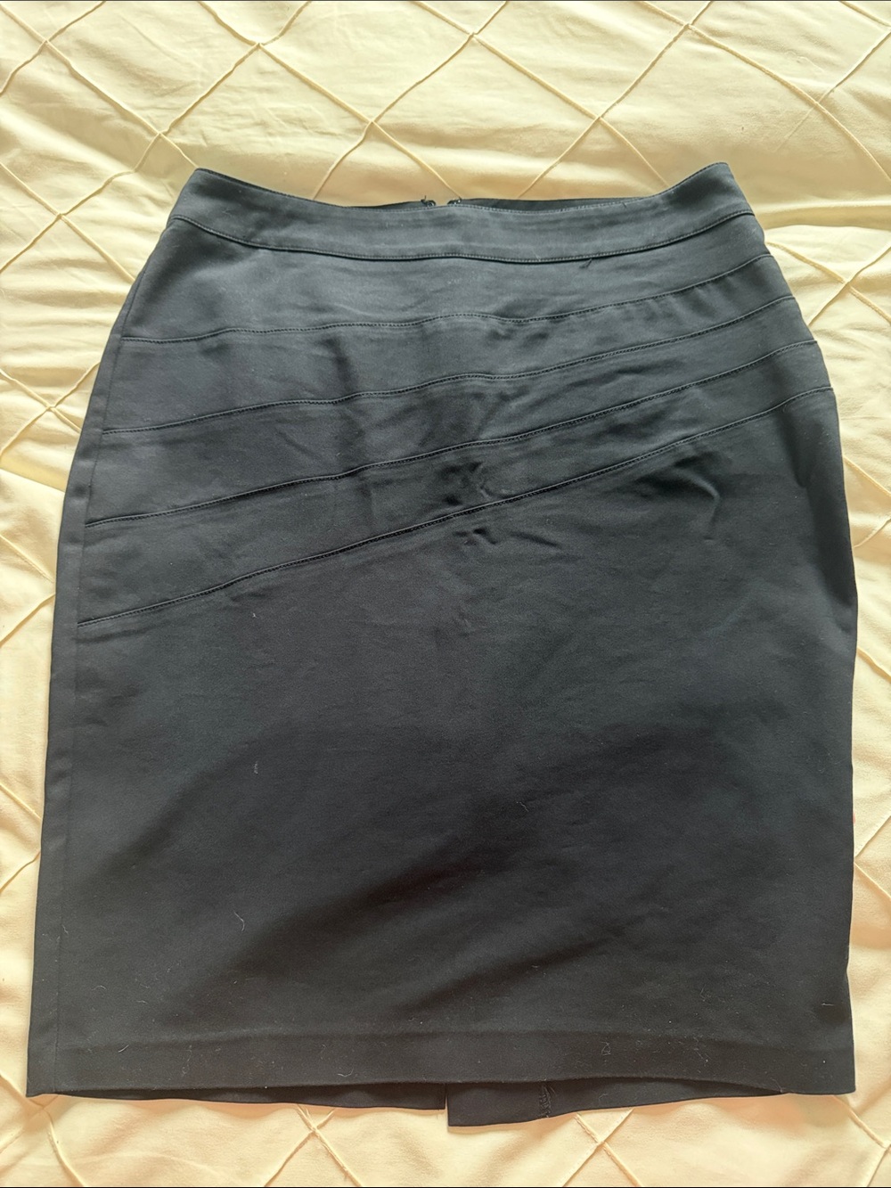 Classic Black Women's Pencil Skirt with Diagonal Seam Detail